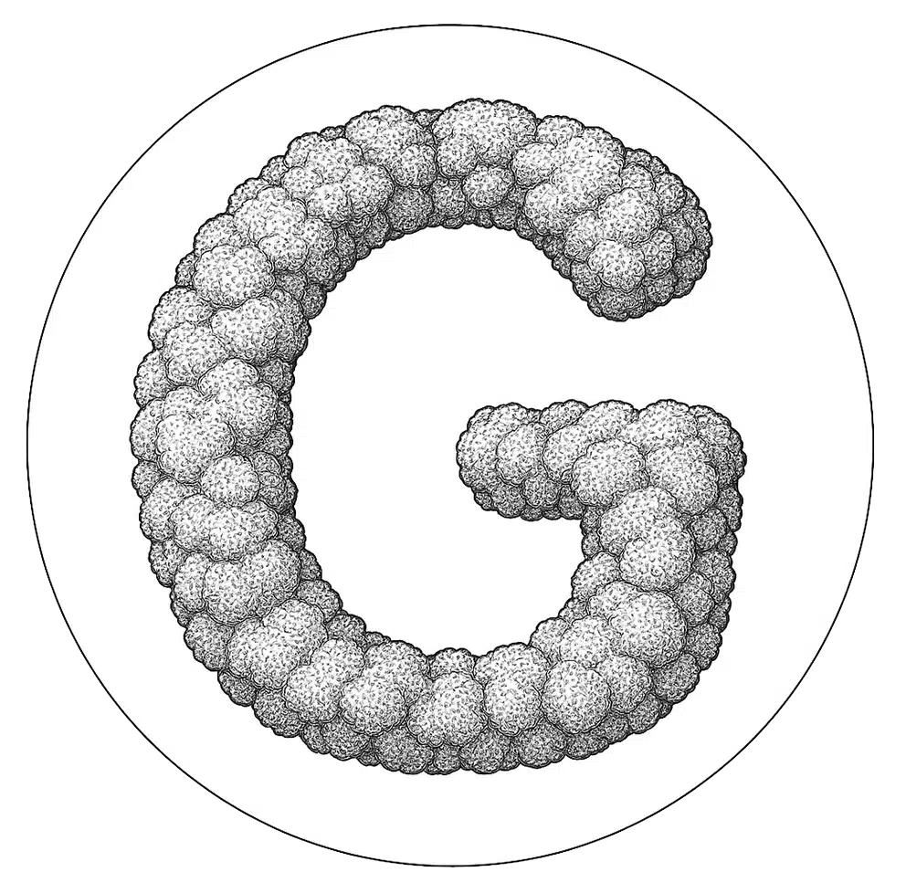 Intricate bubble-textured letter G illustration