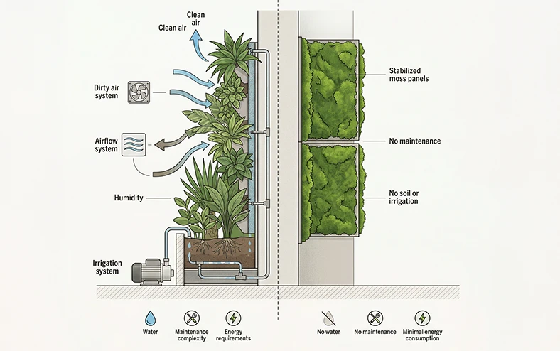 preserved moss walls vs living walls 2.webp